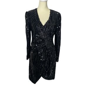 ASTR The Label Black Sequin Wrap Mini Dress Long Sleeve Party Cocktail Size L